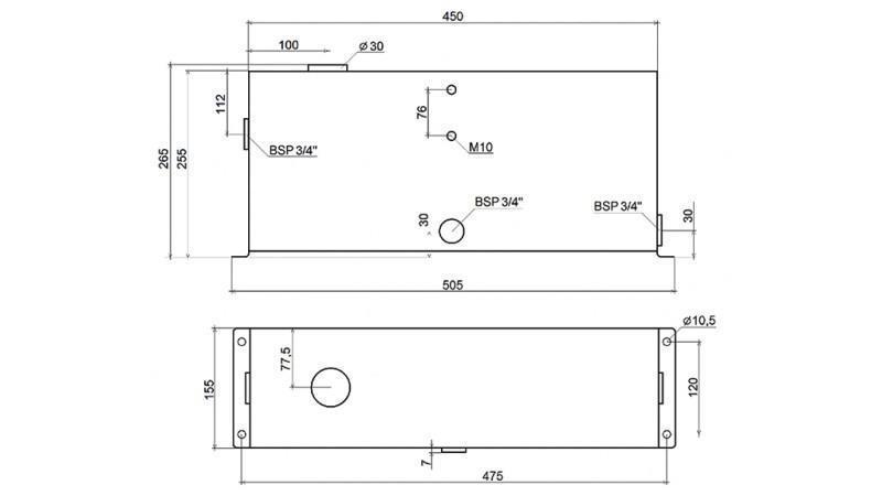 FÉM TARTÁLY 12 LITER KOCKA 255X155X450 mm