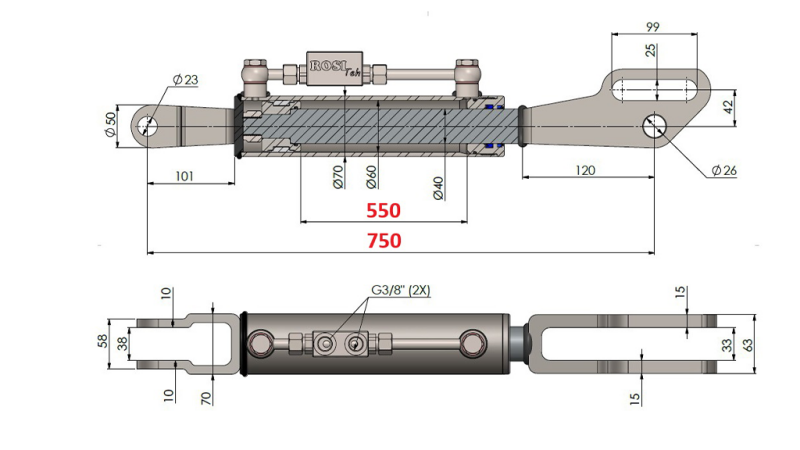 2TON. STABILIZÁTOR NA DOLNÚ TYČ RIADENIA FORK 60/40-200 (550mm-750mm)