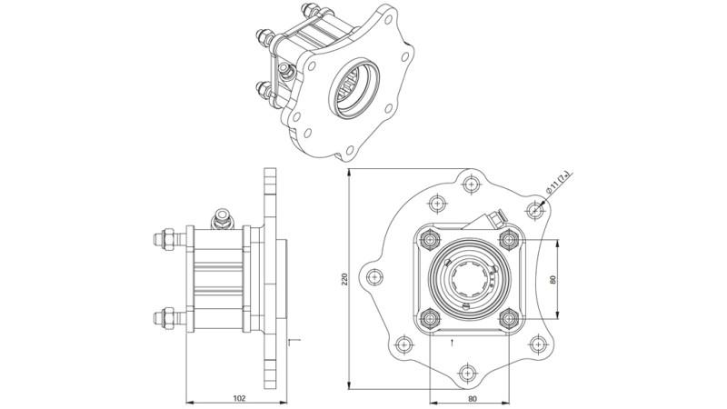 Abmessungen AUSGANG FÜR HYDRAULIKPUMPE - MERCEDES ATEGO-1 - 7 LÖCHER