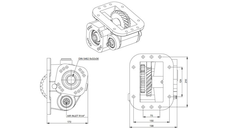 Afmetingen UITGANG VOOR HYDRAULISCHE POMP - SCANIA GRS 900
