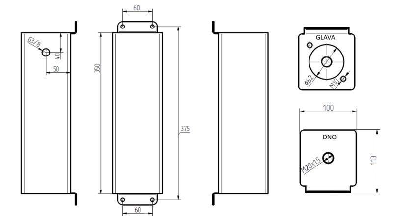 METALLTANK 3 LITER WÜRFEL 100x113x350mm MIT AUSRÜSTUNG