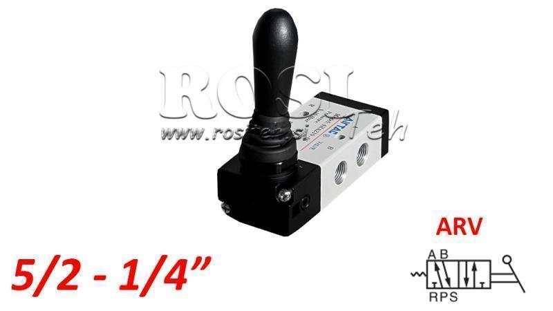 PNEUMATICKÝ RUKOVÄŤ 5/2 1/4 PRT-0852-ARV NÁVRAT S PRUŽINOU