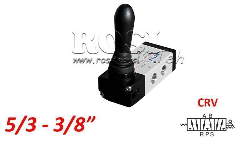PAINEILMAKÄSIVENTTIILI 5/3 3/8 PRT-1053-CRV PALUU JOUSTIMELLA
