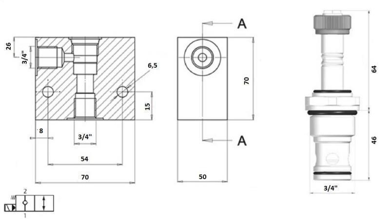 2 wegeventil 3/4 (NC) 24V - 120lit