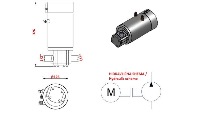 HYDRAULIKKOPPLUNG PUMPE GR.1 + ELEKTROMOTOR 12V 3kW = 5,8cc - 19lit