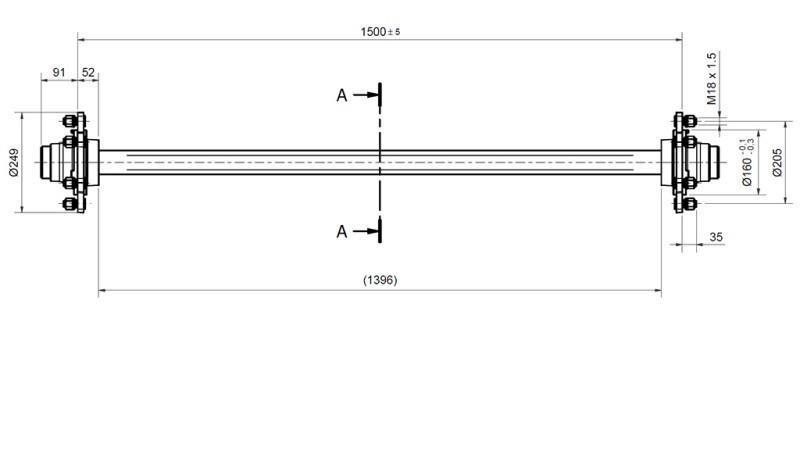 ACHSE FÜR ANHÄNGER 4800 kg OHNE BREMSEN (1500 mm)