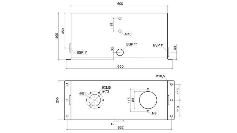METALLTANK 45 LITER WÜRFEL 400x255x600mm VORBEREITUNG FÜR RÜCKFILTER