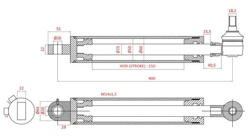 CILINDRO DE DIREÇÃO HIDRÁULICA FIAT-NEW HOLLAND OEM-5189888