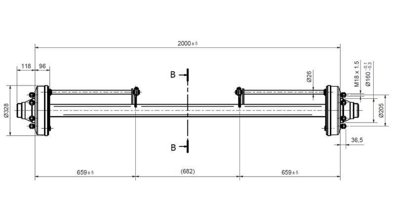 ACHSE FÜR ANHÄNGER 7200 kg MIT BREMSEN (2000 mm)