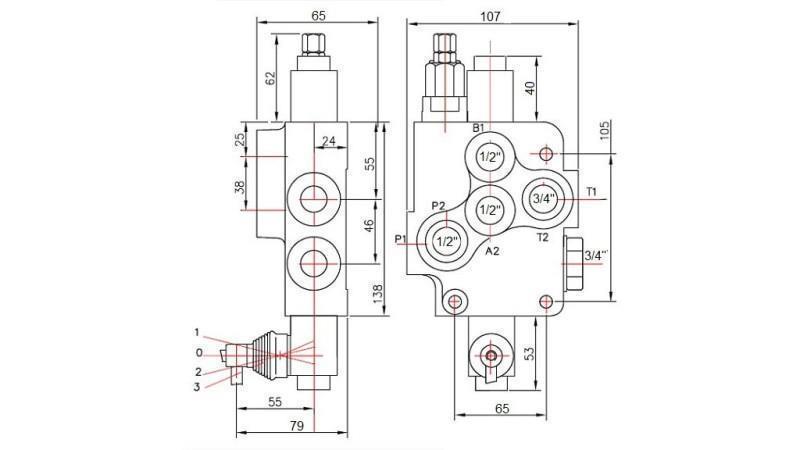 HYDRAULIKVENTIL 1xP80 + EINFACHWIRKENDE FUNKTION C1