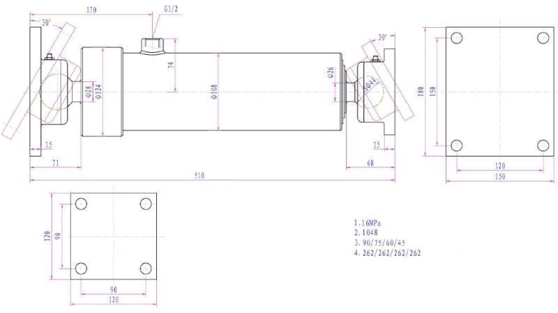 TELESCOPIC CYLINDER 4 EXTENSIONS  1050mm K4B-7T