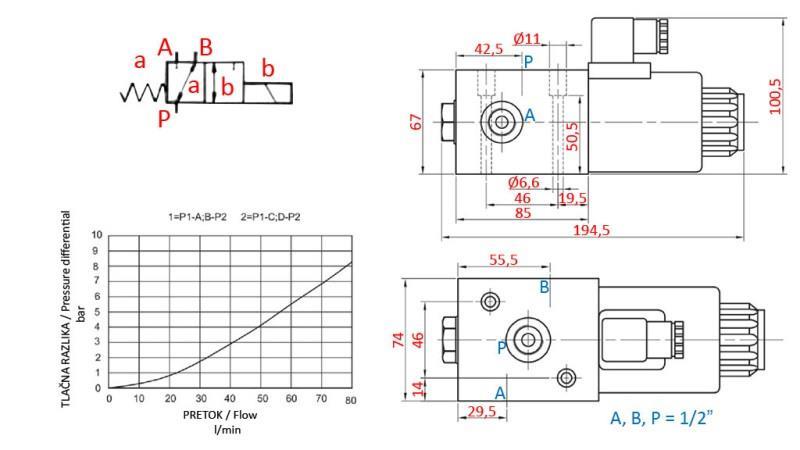 3 potni ventil 1/2 24V - 80lit
