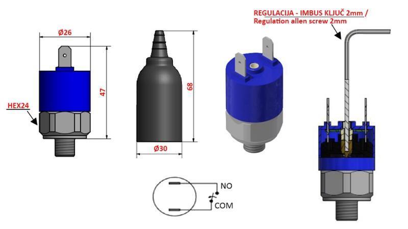 HIDRAULIČNI TLAČNI PREKIDAČ K4 - NO  0,2-2,5 BAR (MAX.25BAR)