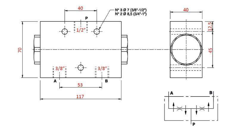 HIDRAULIKUS ELOSZTÓ SZELEP ÁRAMLÁS V1025 DFL 25-40 lit - 3/8 - 250 bar (max.300 bar) FÉM