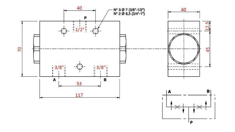 HYDRAULIC FLOW DISTRIBUTION VALVE V1027 DFL 60-80 lit - 3/8 - 250 bar (max.300 bar) METAL