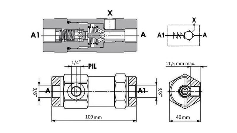 VALVOLA DI BLOCCO VBPSL 3/8 SD UNIDIREZIONALE Z PIL.