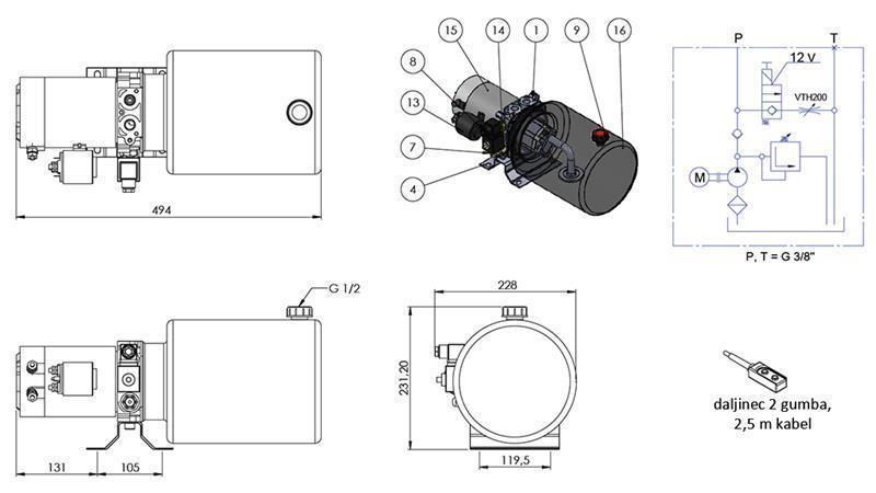 MINI HIDRAULIKUS AGGREGÁTOR 12 V DC - 1,6kW = 2,1cc - 8 lit - egyirányu (fém)