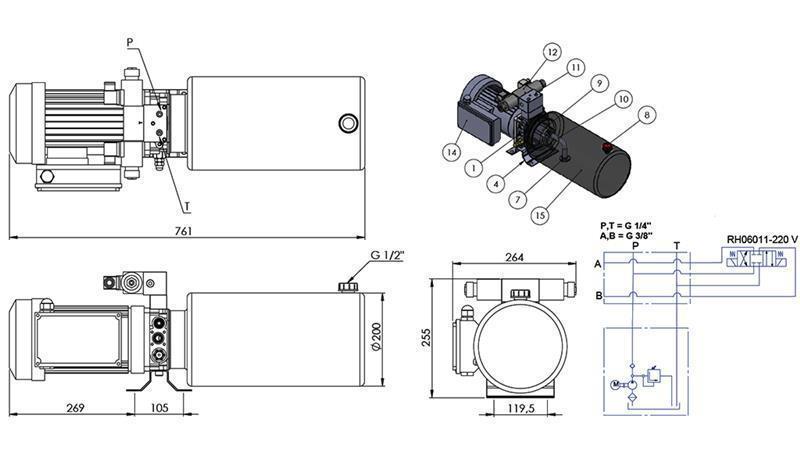 MINI HYDRAULIC POWER-PACK 230V AC (2,2 kW) - 8,0 cc - 11,2 lit/min - tank 12 lit