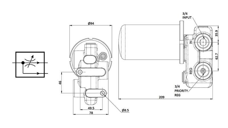 HIDRAVLIČNI VENTIL 3/4'' 120Llit 420 BAR - ZA REGULACIJO PRETOKA 0,5-60lit/min