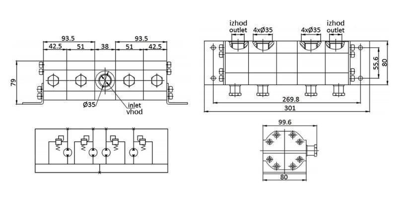 HYDRAULIC GEAR FLOW DIVIDER 4/1 (6,4-13,2 lit - max. 240bar) 3,1cc/SEG