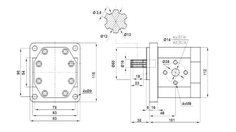 HYDRAULIC PUMP NSZ 16 - 6 TEETH 16 CC RIGHT