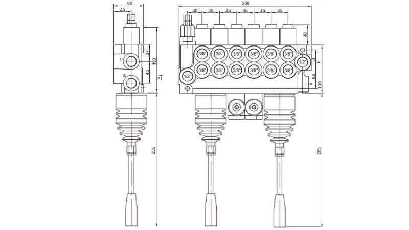 VÁLVULA HIDRÁULICA 6xP40   2x JOYSTICK