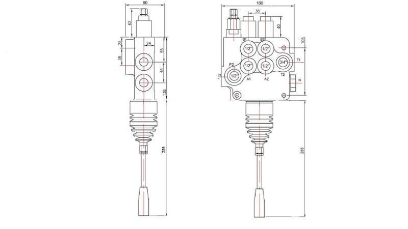 HYDRAULIC VALVE 2xP80 + JOYSTICK