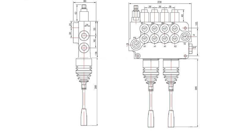 HYDRAULIC VALVE 4xP80 + 2x JOYSTICK