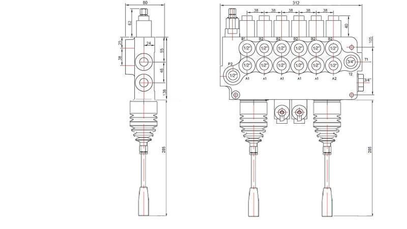 HYDRAULICKÝ VENTIL 6xP80 + 2x JOYSTICK