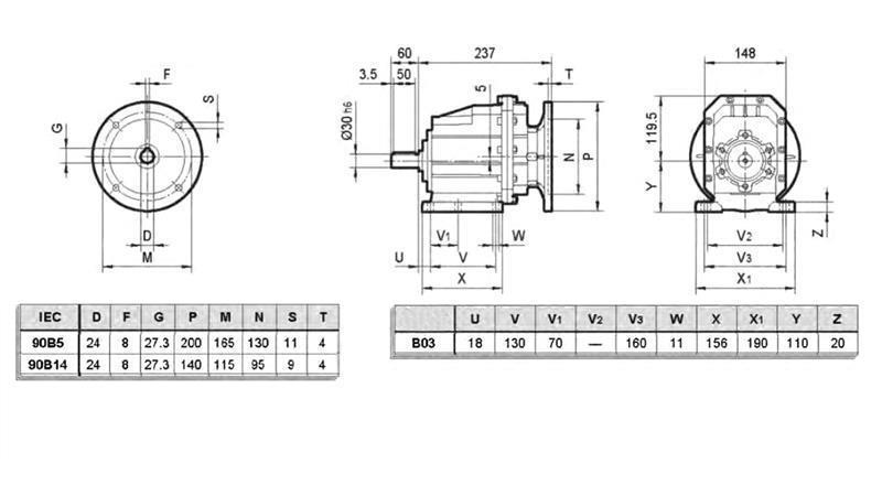 ERC03 REDUKTOR MS 90 (1,1-1,5 KW) ELEKTROMOTORNAK SZORZÁS 25:1