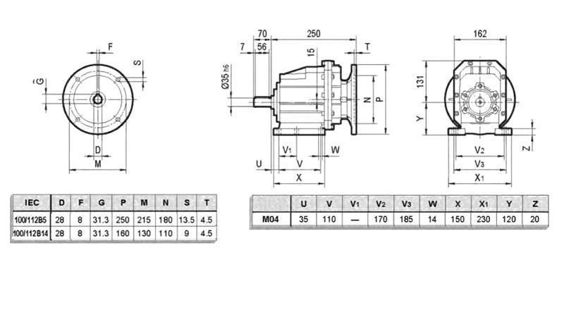 ERC04 ÜBERSETZUNGSGETRIEBE für ELEKTROMOTOR MS100 (2,2-3-4kW) VERHÄLTNIS 25:1