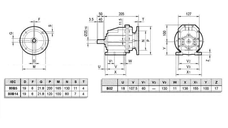 ERC02 ÜBERSETZUNGSGETRIEBE FÜR ELEKTROMOTOR MS80 (0,55-0,75kW) VERHÄLTNIS 24:1