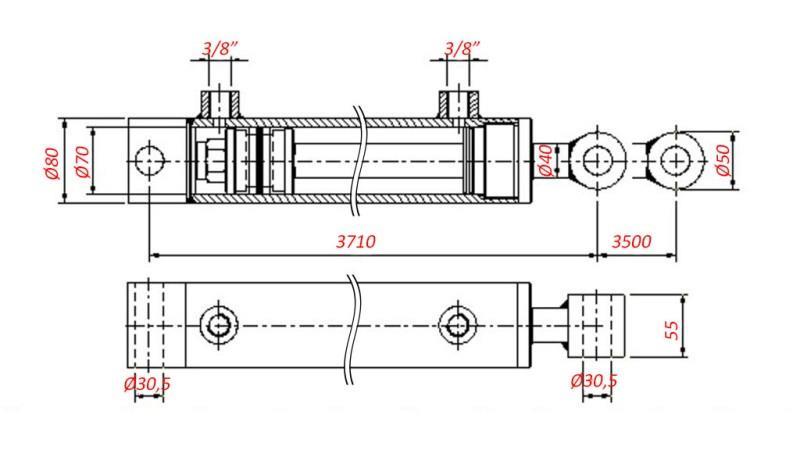 HYDRAULIC CYLINDER FOR WRECKER TOW TRUCK 70/40 - 3500 mm