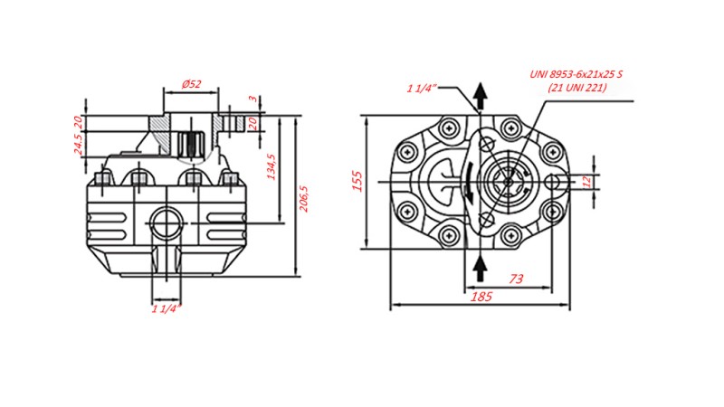 HYDRAULISCHE GUSSEISENPUMPE UNI40-109cc-190 bar LINKS