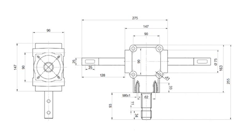 RIDUTTORE D'ANGOLO DOPPIO ASSE 1: 1,14 (16,5HP-12kW)