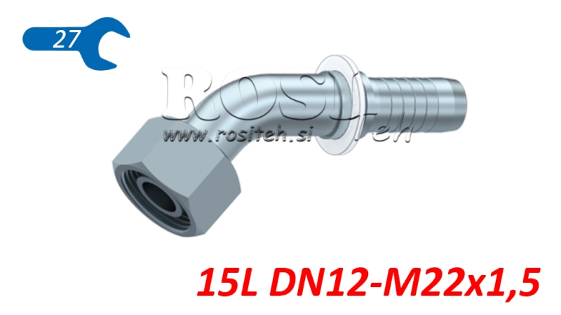 HYDRAULIC FITTING DKOL 15 L WITH FEMALE ELBOW 45 DN12-M22X1,5