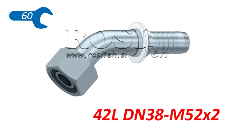 HYDRAULIC FITTING DKOL 42L FEMALE ELBOW 45 DN38-M52X2