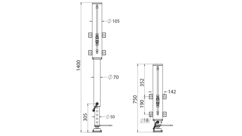 HYDRAULISCHE BEIN DOPPELAKTIV 500mm - 7.000kg