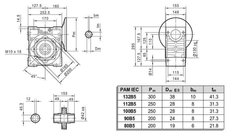 PMRV-110 ÜBERSETZUNGSGETRIEBE FÜR ELEKTROMOTOR MS132 (5,5-7,5kW) VERHÄLTNIS 7,5:1