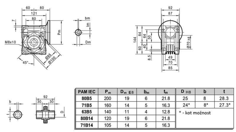 REDUCTOR PMRV-50 PARA MOTOR ELÉCTRICO MS80 (0.55-0.75kW) RELACIÓN 10:1