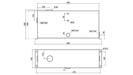 SERBATOIO IN METALLO 12 LITRO CUBO 255x155x450mm