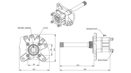 Dimensionen AUSGANG FÜR HYDRAULIKPUMPE - MERCEDES G155 - 1 ACTROS