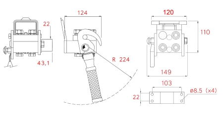 MULTI-FASTER KOBLING 3-VEIS BSP 1/4 FAST DEL (EN HENDEL)