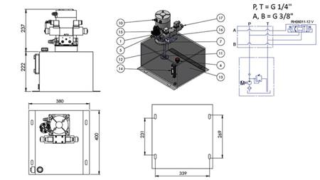 MINI HYDRAULIKAGGREGAT 12V DC - 1,6kW = 2,1cc - 25 lit - Doppelwirkende Funktion (Metallgehäuse)