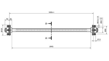 ACHSE FÜR ANHÄNGER 950 kg OHNE BREMSEN (1000 mm)