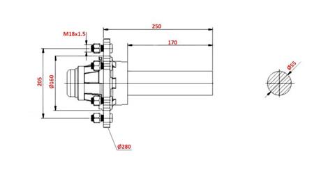 FÉLTENGELY 3000 kg l.250 mm