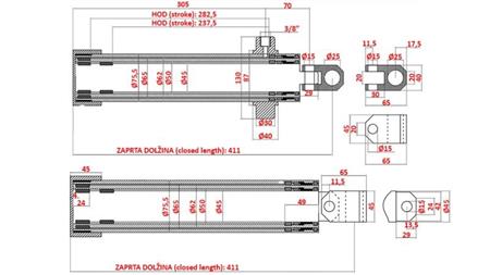 TELESCOPIC CYLINDER 2 EXTENSIONS 520mm