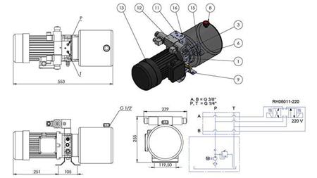 MINI HYDRAULIKAGGREGAT 380V AC (1,5 kW) - 5,8 cc - 8,2 lit/min - Tank 6 lit