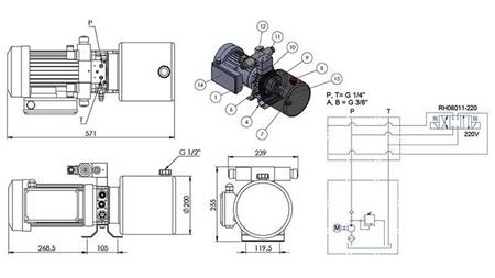 MINI HYDRAULIKAGGREGAT 230V AC (1.5 kW) - 5.8 cc - 8.2 lit/min - tank 6 lit