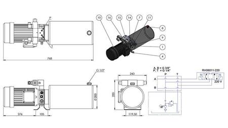 MINi HYDRAULIKAGGREGAT 380V AC (2,2 kW) - 8,0 cc - 11,2 lit/min - Tank 12 lit